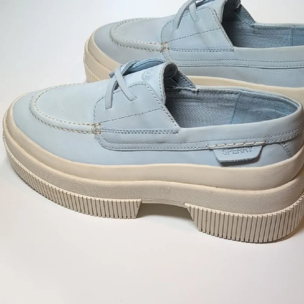 Sperry Women's Baby Blue Platform Leather Boat Shoes